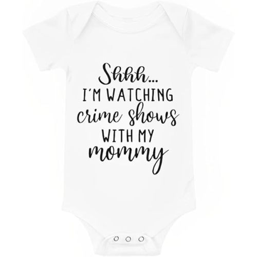 Viuluti I'm Watching Crime Shows With Mommy Baby Bodysuit Funny Cute Infant Creeper One-piece Outfit Mom Onesie for Baby