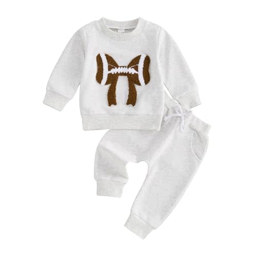 Karuedoo Toddler Baby Girl Football Clothes Football Bow Embroidery Long Sleeve Sweatshirt Top Pants Set 2Pcs Fall Outfits