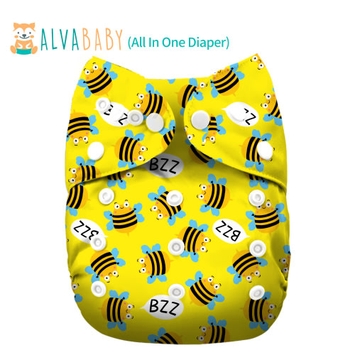 All In One Diaper with Pocket Sewn-in one 4-layer Bamboo blend insert-Bee(AO-BS92A)
