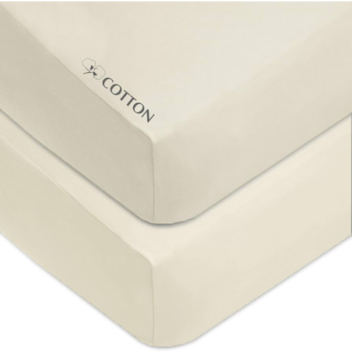 American Baby Company 2 Pack 100% Natural Cotton Fitted Crib Sheets 52" x 28" - Soft, Breathable, Hypoallergenic & Gentle Toddler Bed Sheets, Cream, Neutral for Boys & Girls