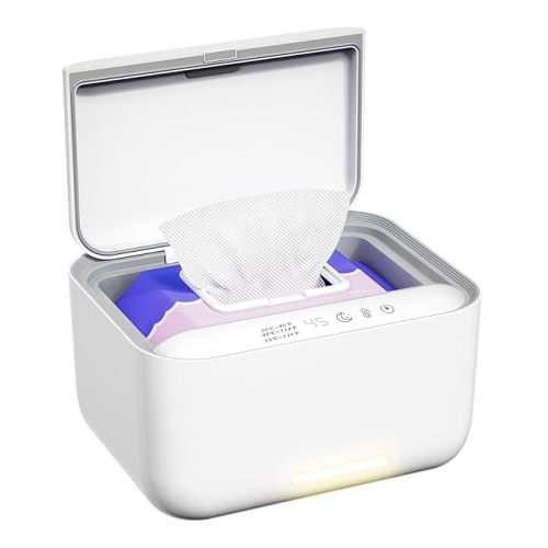 Baby Wipe Warmer Dispenser Holder with 3 Level Surround Temperature Control,Diaper Water Wipe Holder Container with Light for Wipe, Towel, Wet Tissue (White)