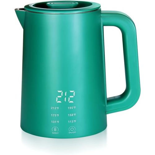 650ml Small Electric Kettle with 6 Temperature Control,800W Dual Voltage 110-240V Fast Heat Hot Water Boiler,304 Stainless Steel Portable Travel Electric Kettle Small,12H Keep Warm (Green)