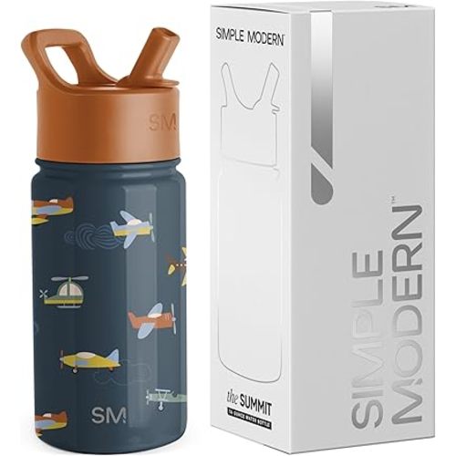 Simple Modern Kids Summit Water Bottle with Straw Lid | 14oz Stainless Steel Cup Insulated Tumbler for Toddlers, School | Wheels Up