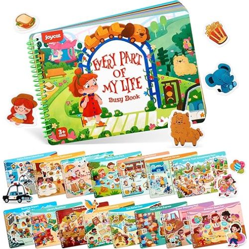 JoyCat Preschool Busy Book for Toddlers 3-5, Dual-Language Learning Activities, Educational Sensory Toys, Autism Learning Materials for Boys & Girls (Daily Life)
