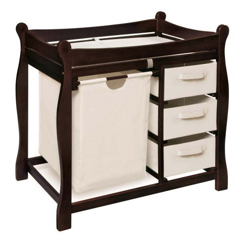Badger Basket Sleigh Style Baby Changing Table with Hamper and 3 Baskets - Espresso