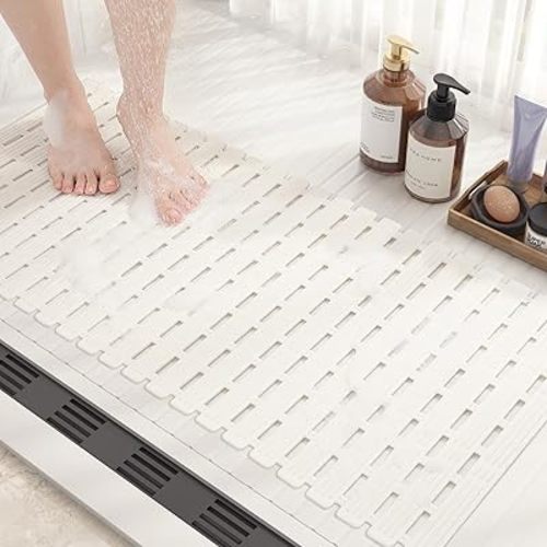 Color&Geometry Shower Mat 16"x27", Bathtub Mat Non Slip with Suction Cups, Bath Matts for Shower Floor/Inside Shower, Quick Dry, Easy Clean, Cut to Size Bath Tub Mat, White