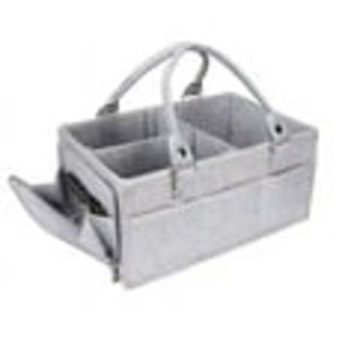 Baby Diaper Caddy Organizer with Handle, Portable Nursery Storage Bin and Car Organizer for Diapers and Baby Wipes, Gray