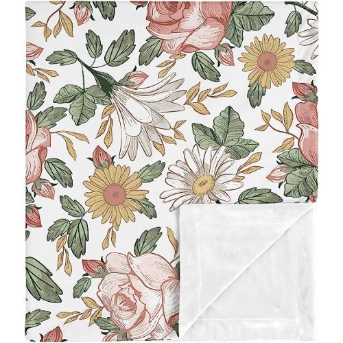 Sweet Jojo Designs Vintage Floral Boho Peel and Stick Wall Decal Stickers Art Nursery Decor - Set of 4 Sheets - Blush Pink, Yellow, Green and White
