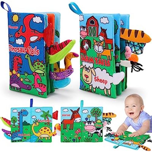 2 PCS High Contrast Crinkle Baby Books 0-6 Months Interactive Sensory Baby Toys 9-12 Month Montessori Activities Touch Feel Infant Book 0-3-6 Month Car Seat Travel Essentials Newborn Development Gift