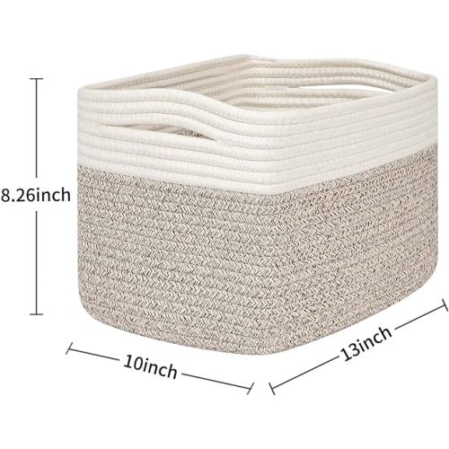 Cubes Closet Storage Baskets Bins for Organizing, Storage Cube Bins Shelf Organizer Baskets,Skin-friendly Towels Woven Basket, Off White&Light Brown 2 pack