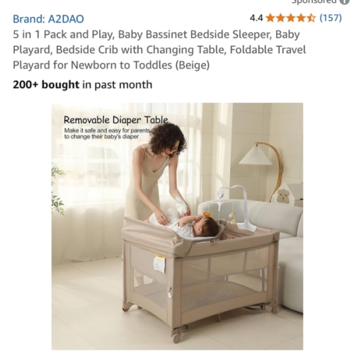 5 in 1 Pack and Play, Baby Bassinet Bedside Sleeper, Baby Playard, Bedside Crib with Changing Table, Foldable Travel Playard for Newborn to Toddles (Beige)