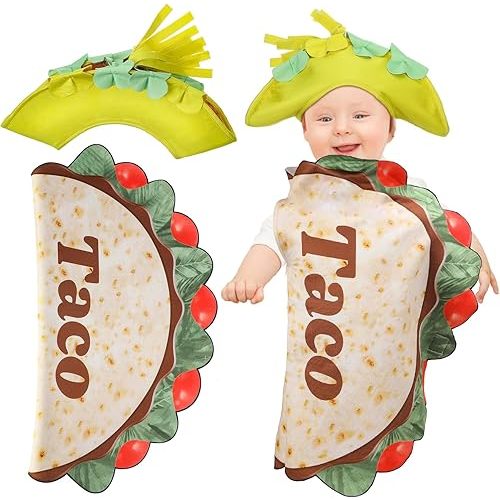 Halloween Baby Taco Costume Set Cinco De Mayo Mexican Fiesta Taco Role Play with Hat for Boys and Girls Costumes(0-5 Months)