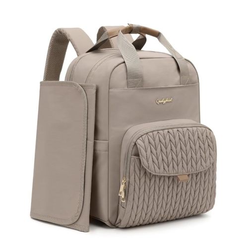 Extra Large Diaper Bag Backpack for Two Kids Twins - Expandable (26-36L) Baby Bag for Mom Girls Boys, Dual Big Compartments - Includes Changing Pad & Stroller Straps, Khaki, Quilted