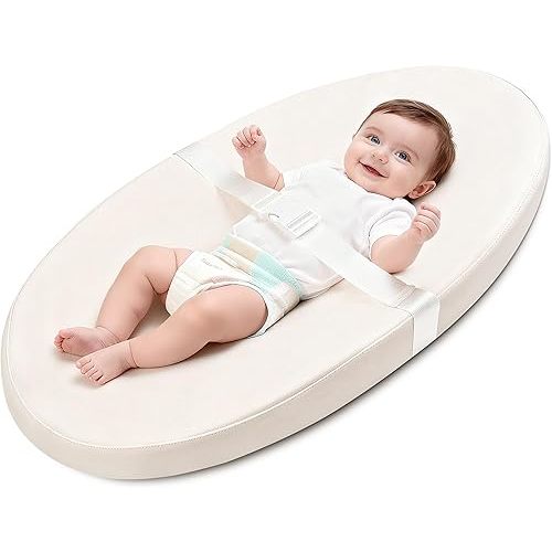 Baby Diaper Changing Pad, Wipeable Baby Changing Pad for Dresser, Contoured Waterproof Changing Pad with PU Cover, Non-Slip Safety Belt & Bottom, Portable, Lightweight