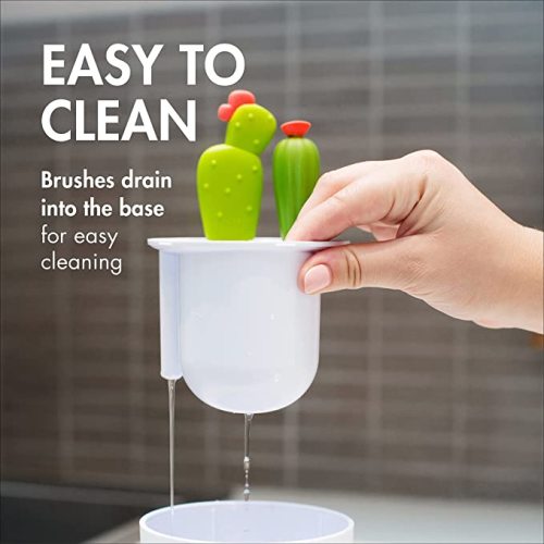 Boon Cacti Bottle Cleaning Brush Set - Includes Bottle Brush, Nipple Brush, Detail Brush, and Straw Brush - Baby Bottle Brush Set for Bottle Drying Rack - Baby Essentials - 4 Count - Cacti Bottle Brush Set