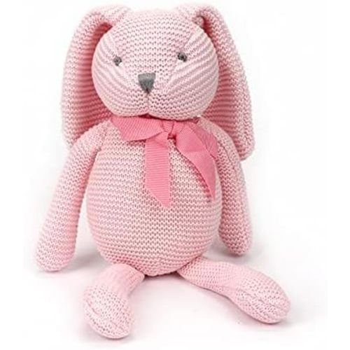 100% Organic Cotton Baby Toys Pink Bunny Rabbit Stuffed Animal for Newborn 7.1"