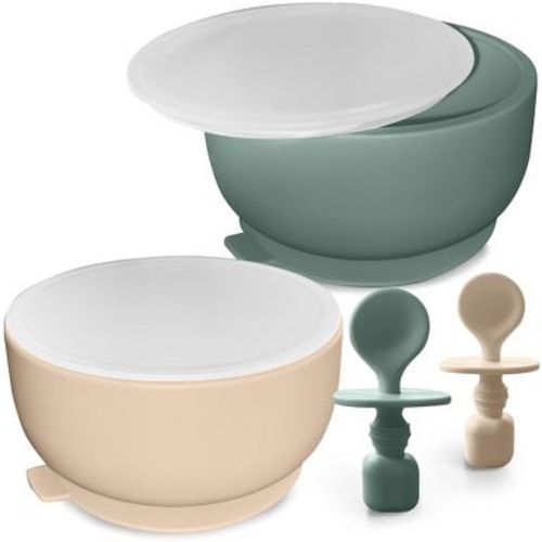 Sperric Silicone Baby Feeding Set - Infant Suction Bowls with Lids and Spoons | BPA Free Toddler Self Feeding Utensils for 0-6 Months (Sage)