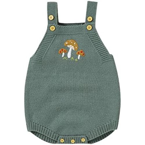 Newborn Baby Knitted Sleeveless 𝐌ushroom Romper Cute Embroidered Bodysuit Sweater Straps 𝗦leepsuits