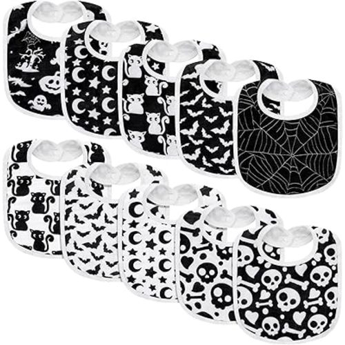 Chicingyou 10 Pcs Gothic Spooky Baby Bibs Goth Punk Cotton Bib Bandana Drool Baby Stuff for Feeding Drooling Teething Unisex Boys or Girls 0-36 Month Christmas Clothes Outfit