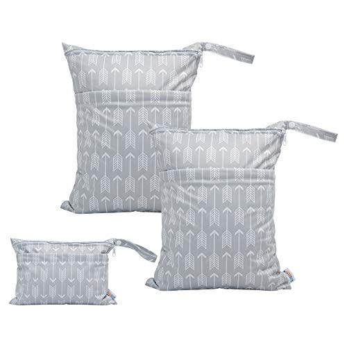 ALVABABY 3pcs Baby Cloth Diaper Wet/Dry Bags|Waterproof Reusable with Two Pockets|Travel, Beach, Pool, Daycare, Soiled Baby Items,Yoga,Gym Bag for Swimsuits or Wet Clothes 3L-YX36