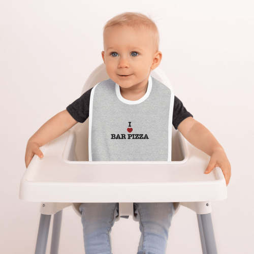 Embroidered I Heart Bar Pizza Baby Bib