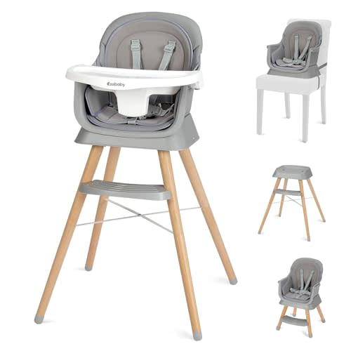 Portable Baby High Chair, High Chairs for Babies and Toddlers with Adjustable Legs, 6-in-1 Convertible to Booster Seat for Dining Table, Toddlers High Chair with Double Cushions - Grey