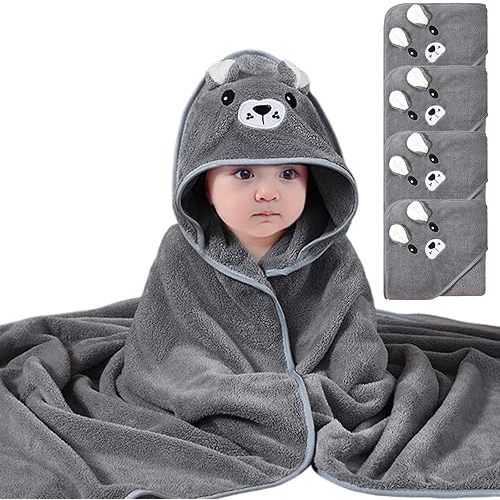 Hooded Baby Towels, 4 Packs Premium Soft Baby Bath Towels with Hood for Babies, Toddler, Infant - Ultra Absorbent, Baby Stuff Shower as Best Gifts for Boys and Girls
