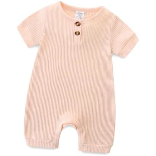Infant Romper Solid Color One Piece Onesie Short Sleeve Summer Clothes for 0~12M Baby