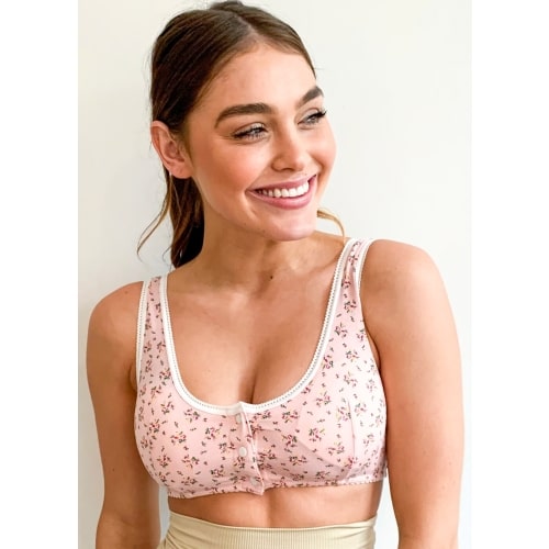 Queen Bee - Rosa Button Maternity Nursing Sleep Bra - Pink Floral
