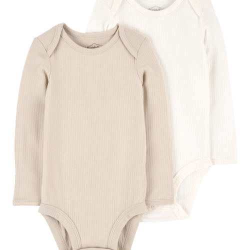 Khaki/Ivory Baby 2-Piece Long-Sleeve PurelySoft Bodysuits | Carter’s Oshkosh Canada