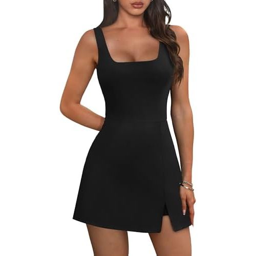 OFEEFAN Athletic Dress for Women Mini U Neck Sleeveless Built in Shorts with Pockets Tennis Golf Graduation