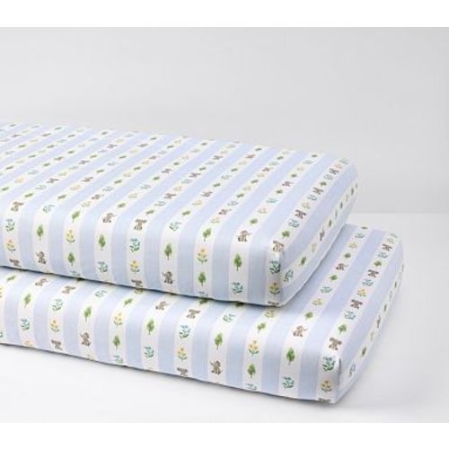 Organic Elephant Stripe Crib Sheet , Blue, Setof 2