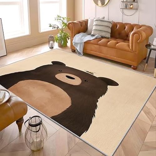 Bear Rug Nursery - 3x4 Rug - Bear Rugs for Nursery - Woodland Animal Rug - Kids Baby Nursery Cute Bear Carpet - Kawaii Bear Home Room Decor - Bear Decor for Nursery