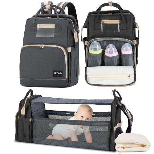 HAPPYLUOKA Baby Diaper Bag Backpack for Girls, Adjustable Shoulder Straps, Baby Boy Nappy Bag, Dark Grey