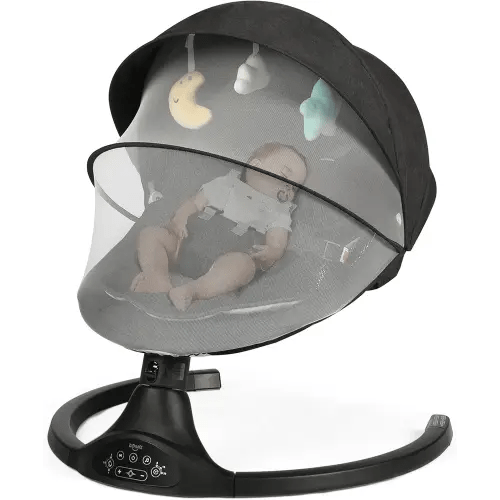 Baby Swing for Infants, Baby Rocker with 5 Point Harness, Bluetooth Support, 10 Preset Lullabies and 3 Speeds with Remote Control, Infant Swing for Baby Boy Girl Up to 20 lbs, Black