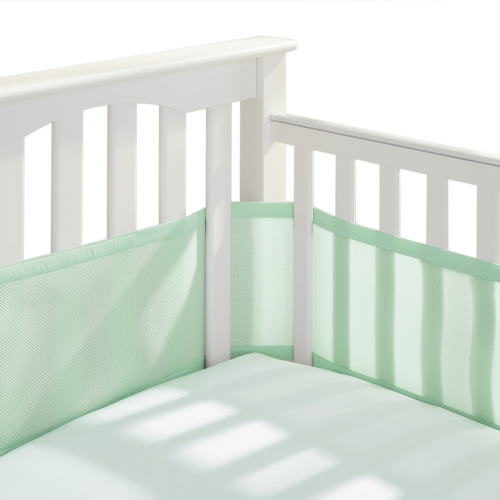 BreathableBaby Breathable Mesh Liner for Full-Size Cribs, Classic 3mm Mesh (Size 4FS Covers 3 or 4 Sides) Mint Green.