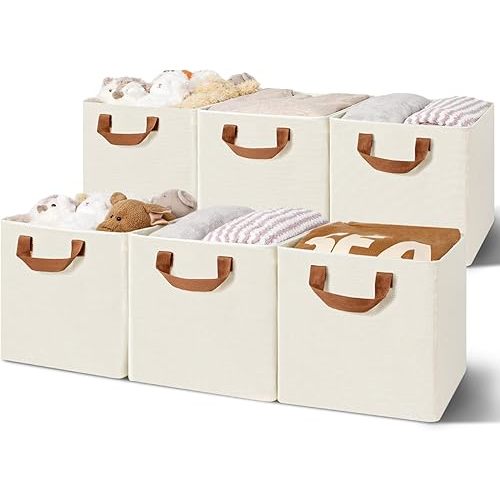 GRANNY SAYS 11x11 Storage Cubes, Cube Storage Bins with Metal Frame, Foldable Cube Storage Organizer, Closet Storage Baskets, Storage Cube Bins, Storage Bins for Shelves, Ivory, 6 Pack