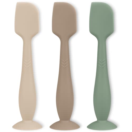 3 Piece Full Size Diaper Cream Applicator Set - Soft Silicone Baby Butt Spatula with Suction Base (Natural/Sand/Sage)