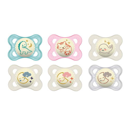 MAM Night Pacifier, 0-6 Months, colors may vary, 2 Pack