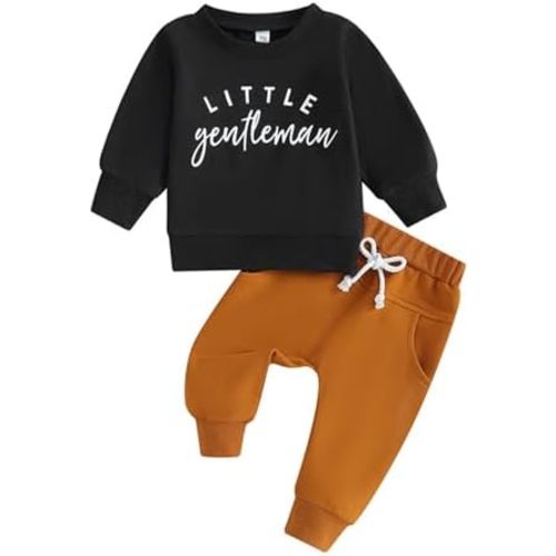 Toddler Baby Boy Sweatshirt Clothes Letter Print Long Sleeve Top+Solid Jogger Pants Infant Casual Outfits Set