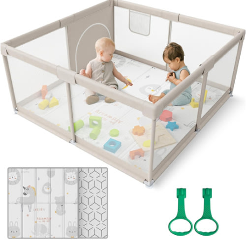 ZEEBABA Baby Playpen with Mat, 47x47inch Playpen for Babies and Toddlers, Small Baby Play Pens, Play Yard for Infants with 47" Play Mat, Playard with Gate