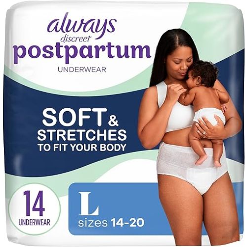 Always Discreet Postpartum and Adult Incontinence Underwear for Women, Size L, Maximum Protection, 14 CT