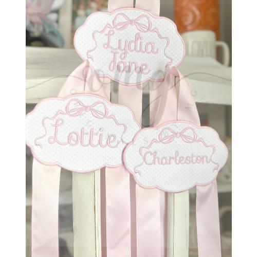 Embroidered Bow Holder for Girls | Personalized Bow Holder | Embroidered Bow Holder | Embroidered Pink Swiss Dot Bow Holder for Girls
