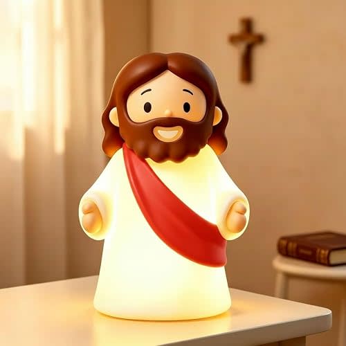Jesus Night Light Rechargeable Bedside Night Light Dimmable Silicone LED Light Ideal for Religious Gatherings, Gifts for Sunday School, Baptism Presents, Easter Egg Decorations (red)