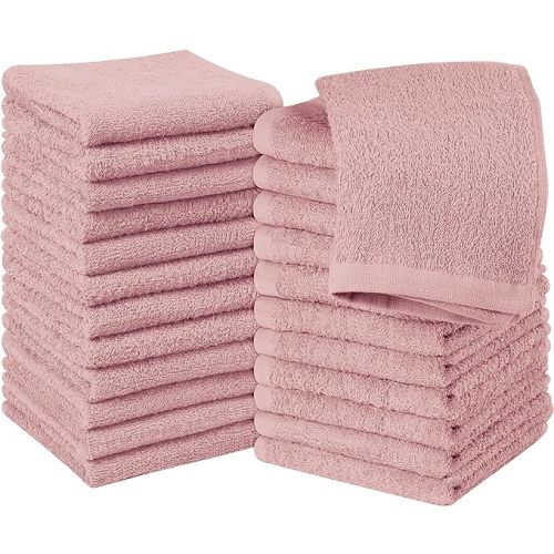 Utopia Towels 24 Pack Cotton Washcloths Set, 100% Ring Spun Cotton, Premium Quality Flannel Face Cloths, Highly Absorbent and Soft Feel Fingertip Towels, Dusty Pink