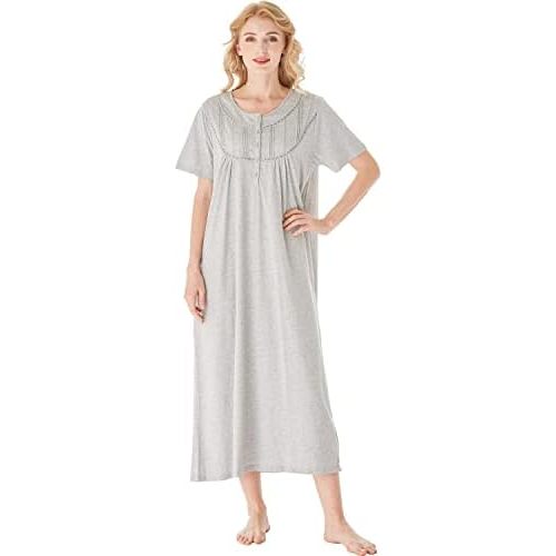 Keyocean Women Nightgowns, Soft 100% Cotton Lightweight Short Sleeve Night-dresses for Ladies