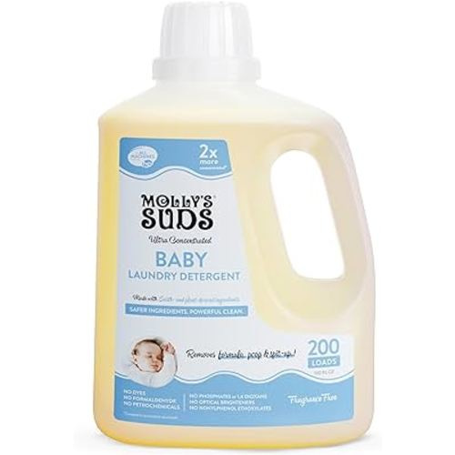 Molly's Suds Baby Liquid Laundry Detergent | Removes Formula, Poop & Spit-Up Stains | Extra Gentle on Newborn Skin (Fragrance Free, 200 Loads)