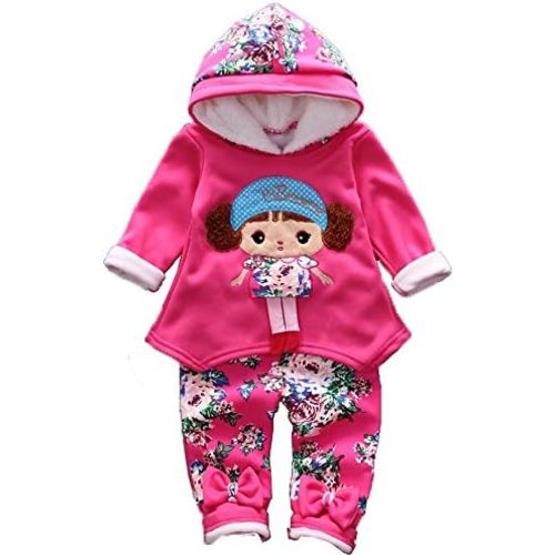 Spring Autumn Winter Little Baby Girls Clothing Set Warm Velvet Hoodie and Pants