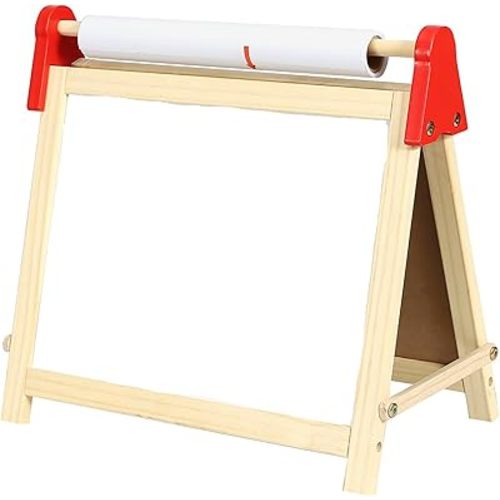Easy Playhouse Wooden Table Top Easel for Children. Double Sided, White Board and Chalk Board. Chalk, Eraser, Markers, Alphabet, Stickers and Paper Roll. Age 3+