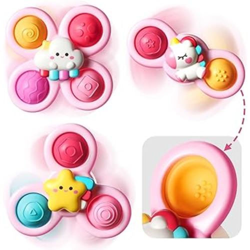 3PCS ALASOU Unicorn Suction Cup Spinner Toys for Baby Christmas Stocking Stuffers Gifts|Novelty Spinning Tops Bath Toys for Kids Ages 1-3|Sensory Toys for Toddlers 1-3 Year Old Boy Birthday Gift